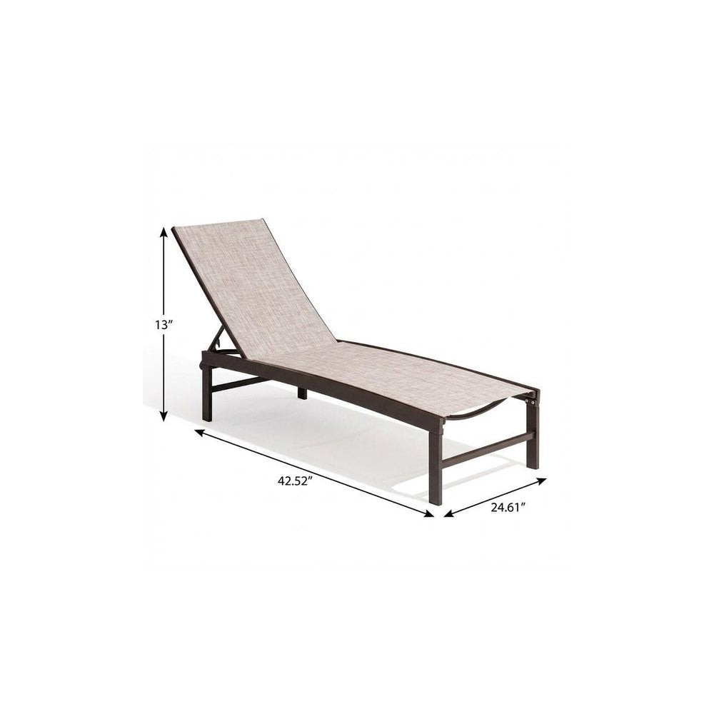 43" Beige Aluminum Five Position Adjustable Outdoor Chaise Lounge