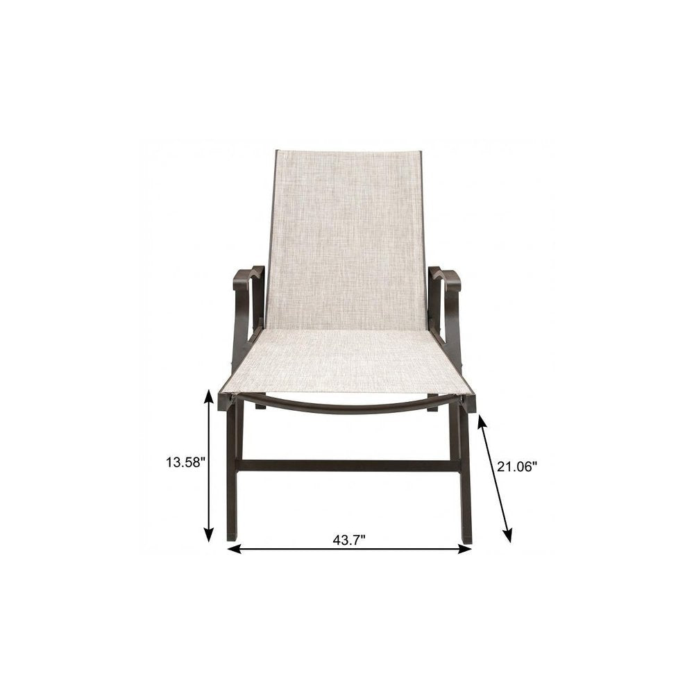 44" Beige Aluminum Five Position Adjustable Outdoor Chaise Lounge