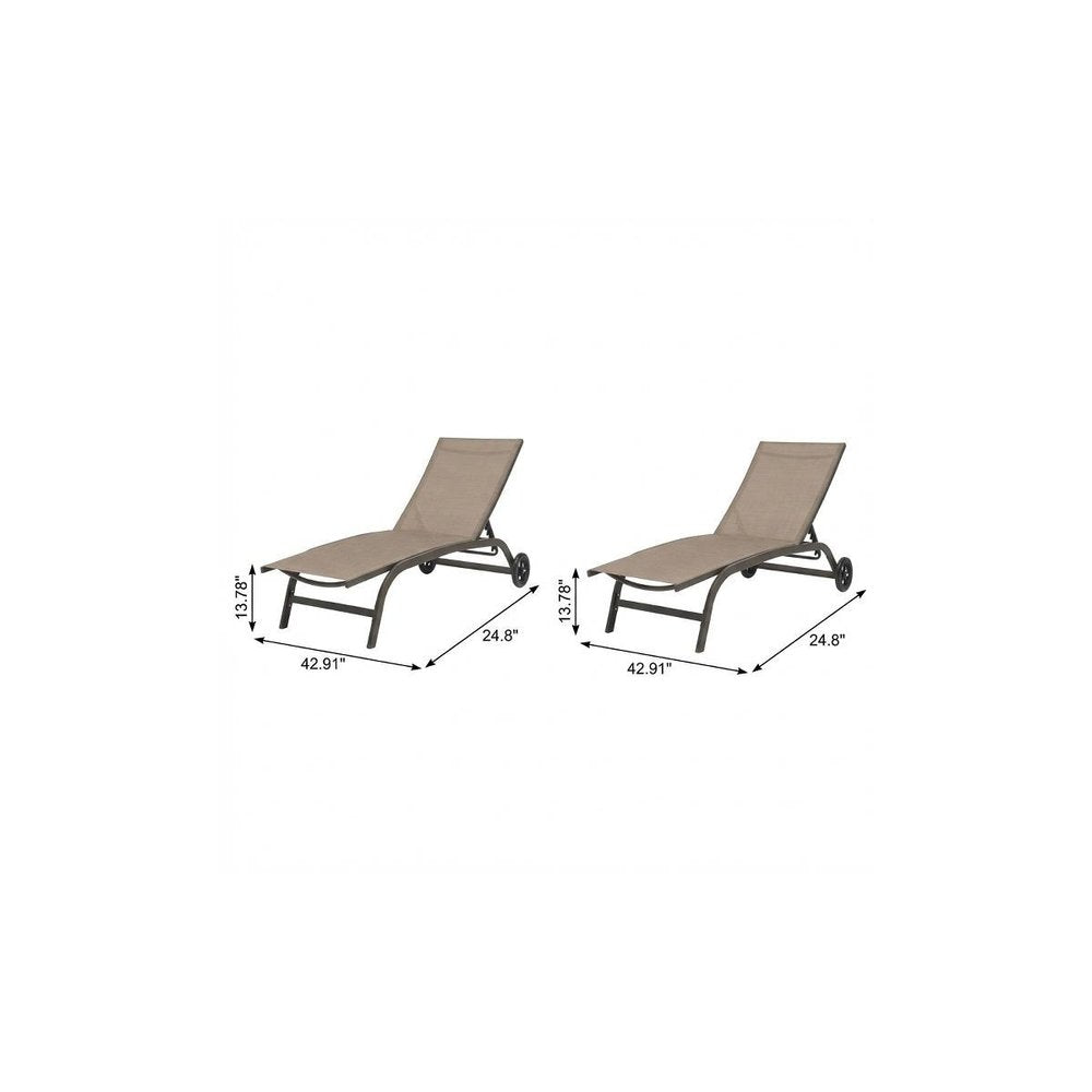 Set of Two Brown Aluminum Six Position Adjustable Outdoor Chaise Lounges