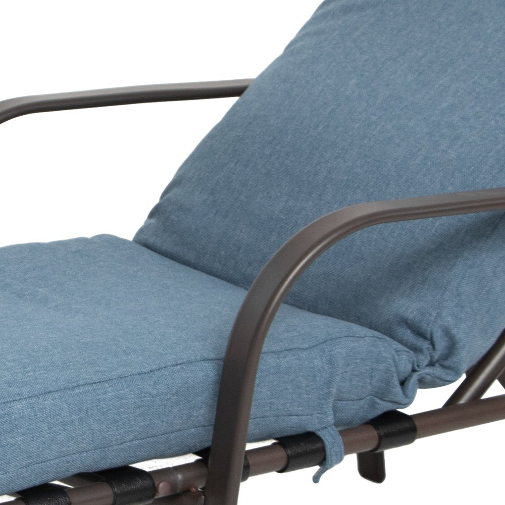 40" Brown Aluminum Six Position Adjustable Outdoor Folding Chaise Lounge with Denim Blue Cushion