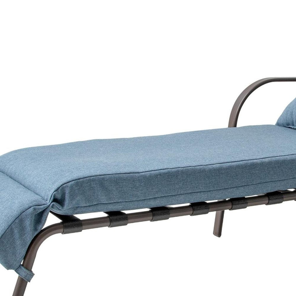 40" Brown Aluminum Six Position Adjustable Outdoor Folding Chaise Lounge with Denim Blue Cushion