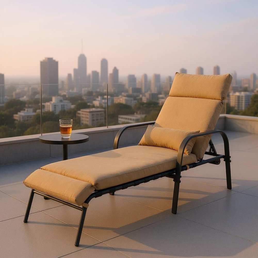 40" Tan Aluminum Six Position Adjustable Outdoor Chaise Lounge with Tan Cushion
