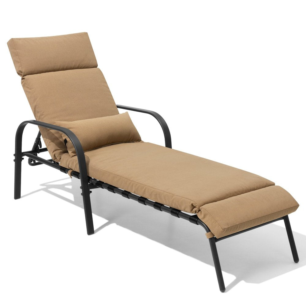 40" Tan Aluminum Six Position Adjustable Outdoor Chaise Lounge with Tan Cushion