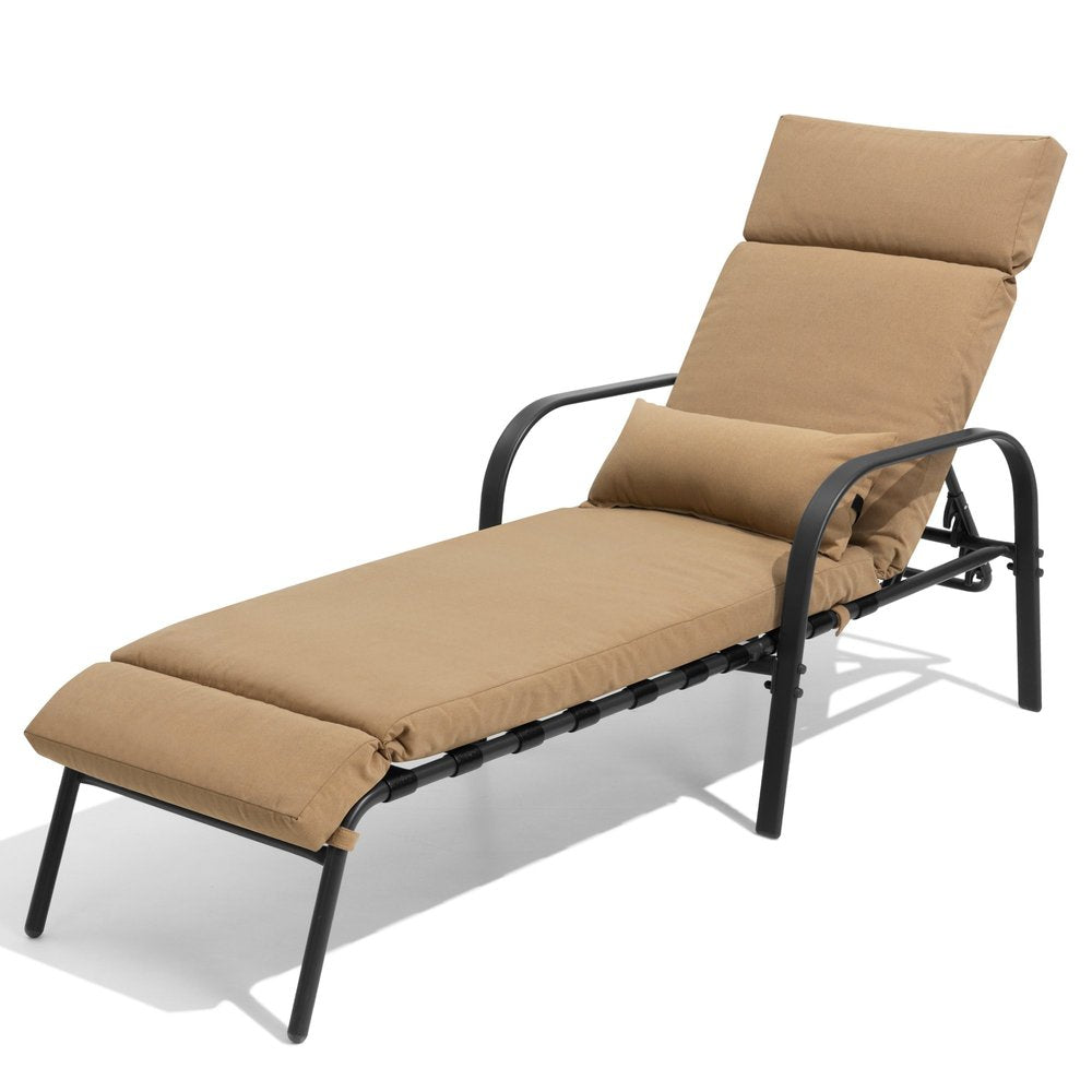 40" Tan Aluminum Six Position Adjustable Outdoor Chaise Lounge with Tan Cushion