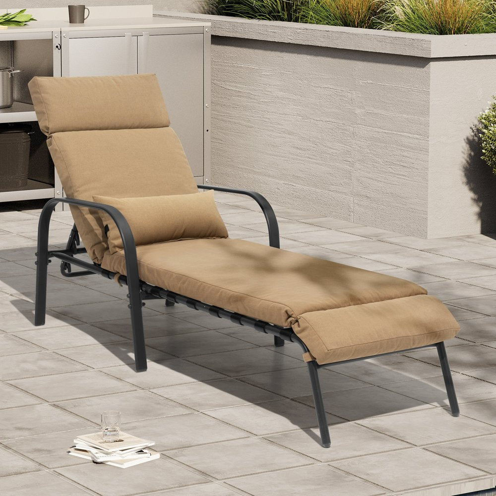 40" Tan Aluminum Six Position Adjustable Outdoor Chaise Lounge with Tan Cushion