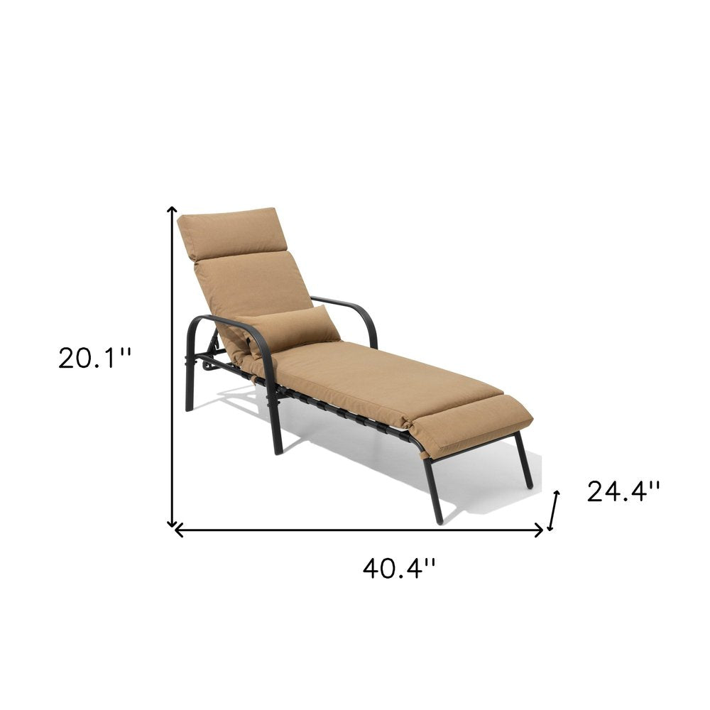 40" Tan Aluminum Six Position Adjustable Outdoor Chaise Lounge with Tan Cushion