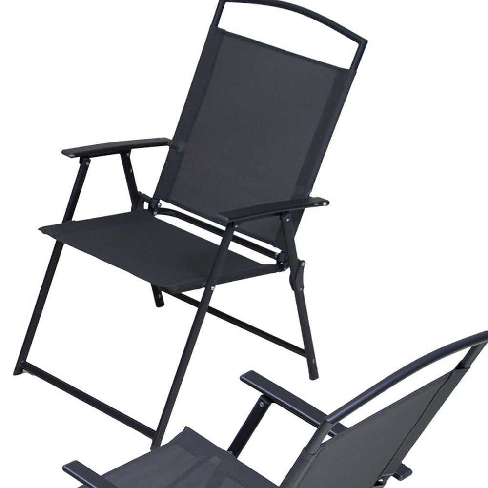 Set of Four Gray Woven Aluminum Sling Outdoor Folding Dining Chairs