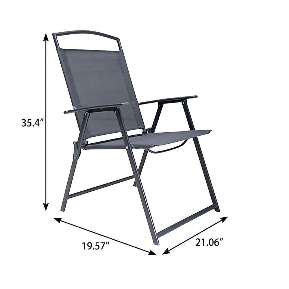 Set of Four Gray Woven Aluminum Sling Outdoor Folding Dining Chairs