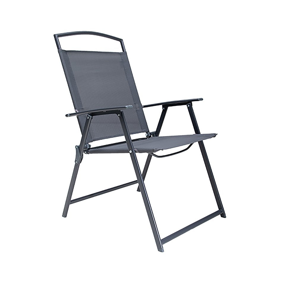 Set of Four Gray Woven Aluminum Sling Outdoor Folding Dining Chairs