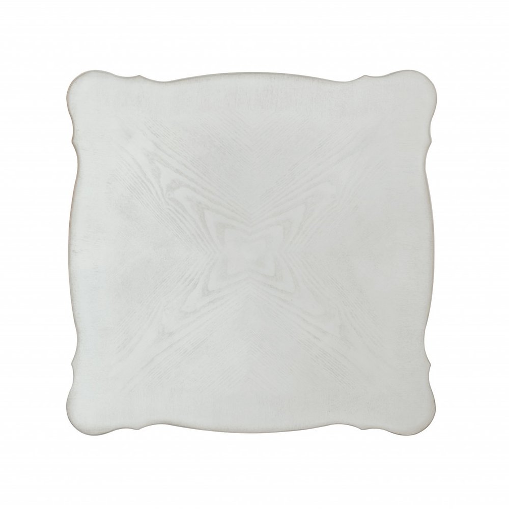 26" Antiqued White Manufactured Wood Square Scroll End Table With Shelf