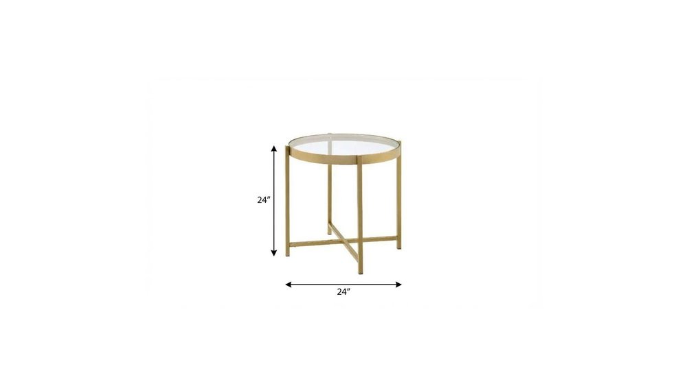 24" Gold And Clear Glass And Metal Round End Table