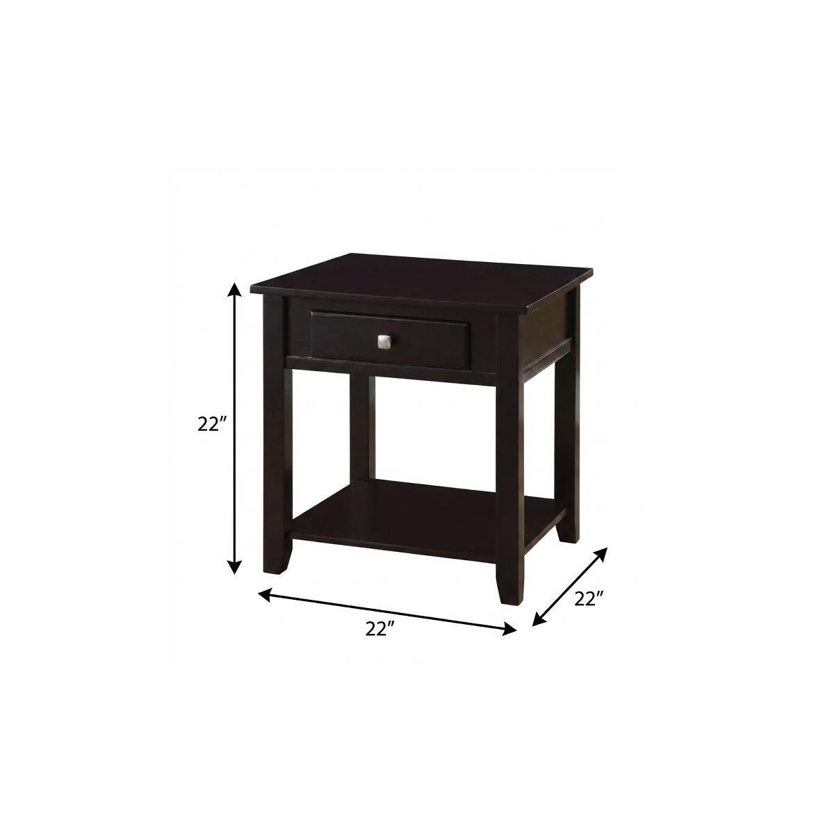 22" Black Manufactured Wood Square End Table With Drawer With Shelf