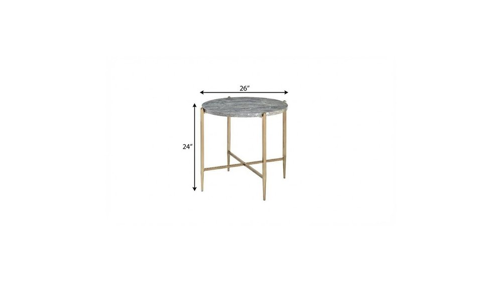 24" Champagne And Light Gray Manufactured Wood And Metal Round End Table