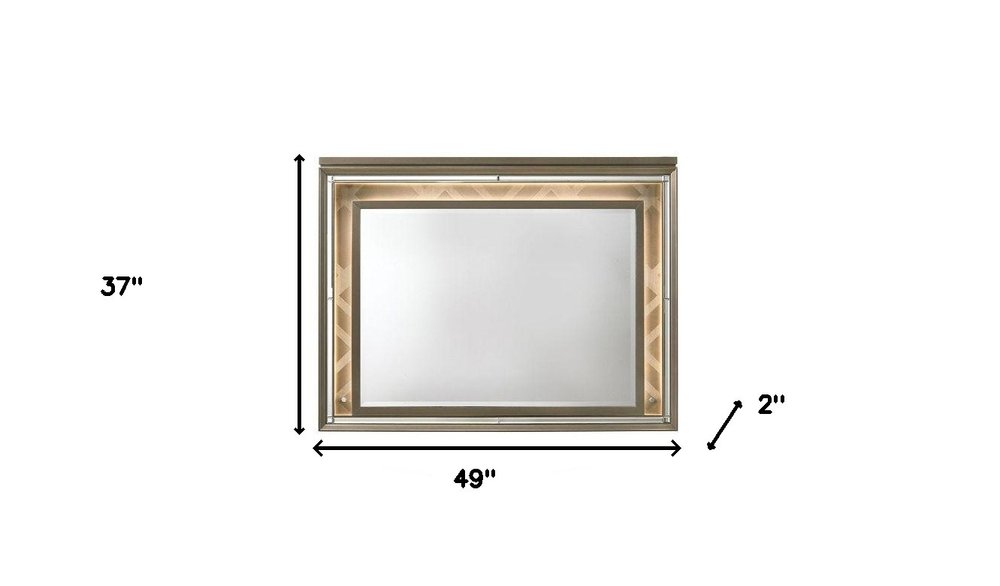 37" Champagne Lighted Wood Framed Mounted Dresser Mirror