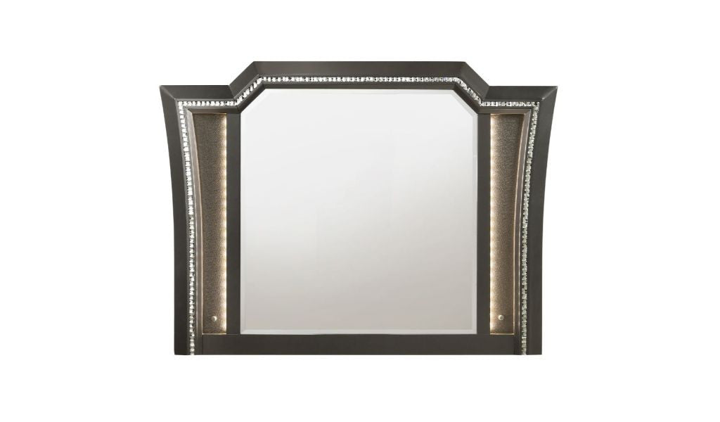 38" Gunmetal Lighted Abstract Wood Framed Mounted Dresser Mirror