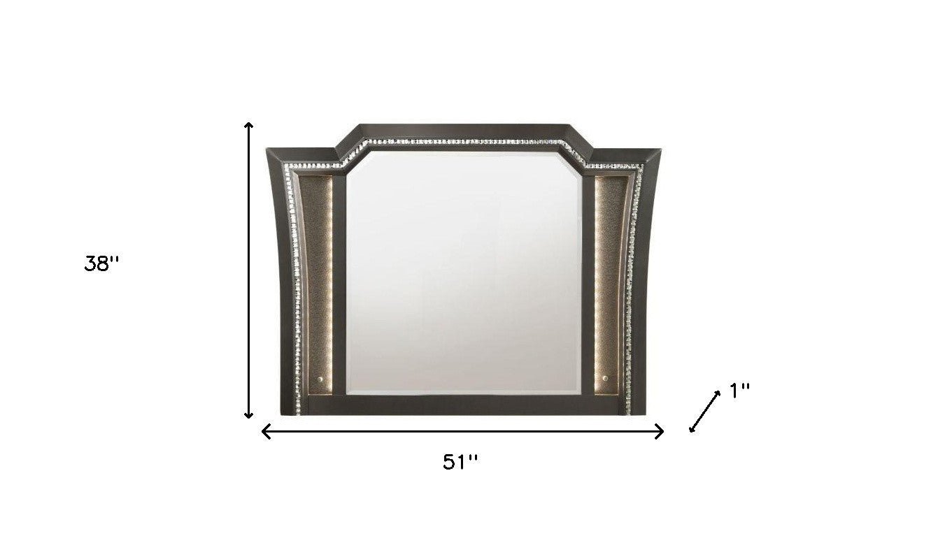 38" Gunmetal Lighted Abstract Wood Framed Mounted Dresser Mirror