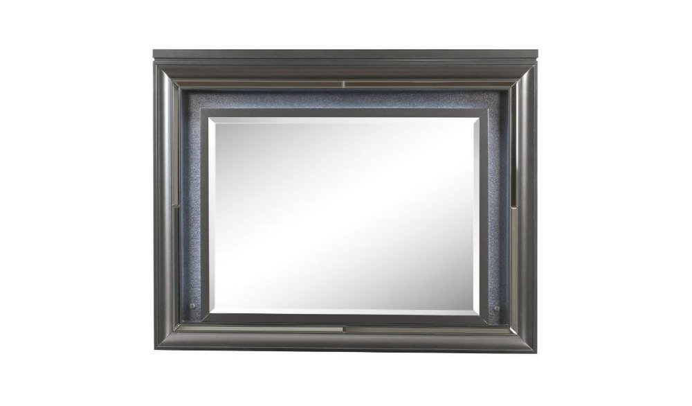 39" Gunmetal Lighted Wood Framed Mounted Dresser Mirror