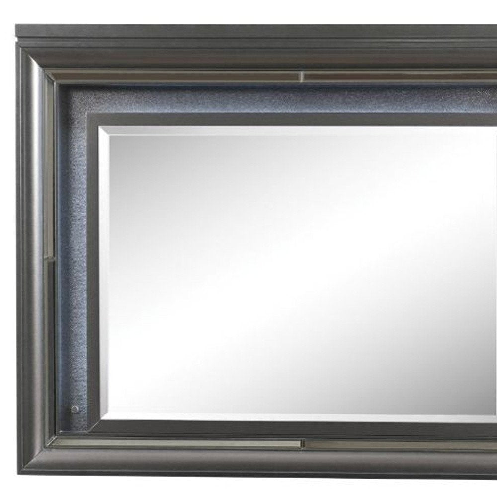 39" Gunmetal Lighted Wood Framed Mounted Dresser Mirror