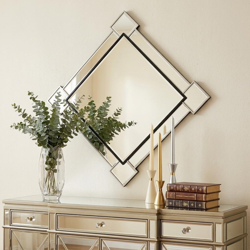 45" Gray And Black Abstract Metal Framed Accent Mirror