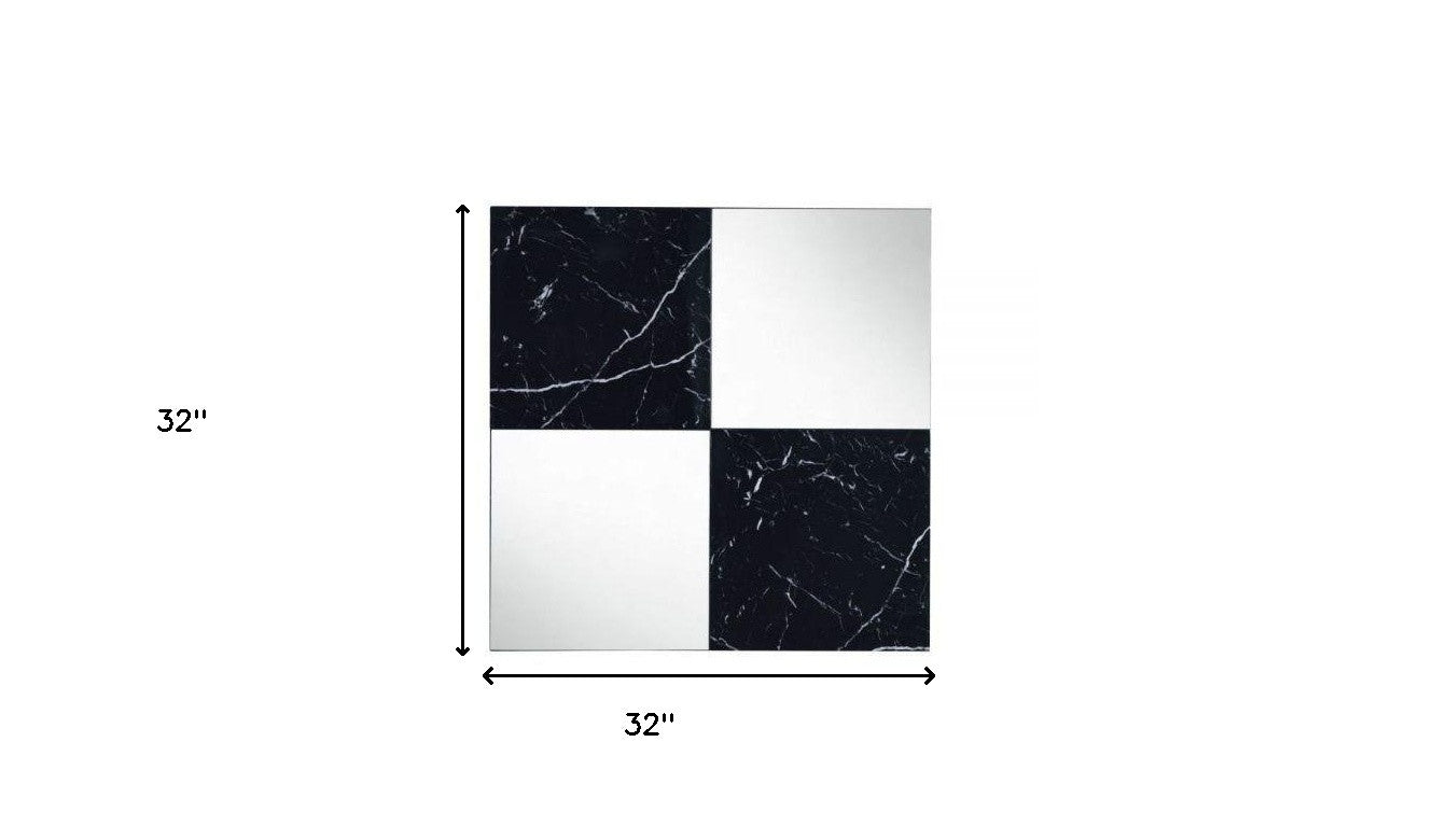 32" Mirrored & Faux Marble Top Accent Mirror