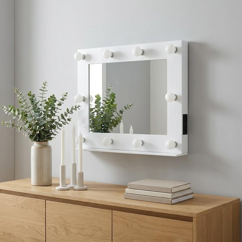 26" White Metal Framed Mounted Accent Mirror