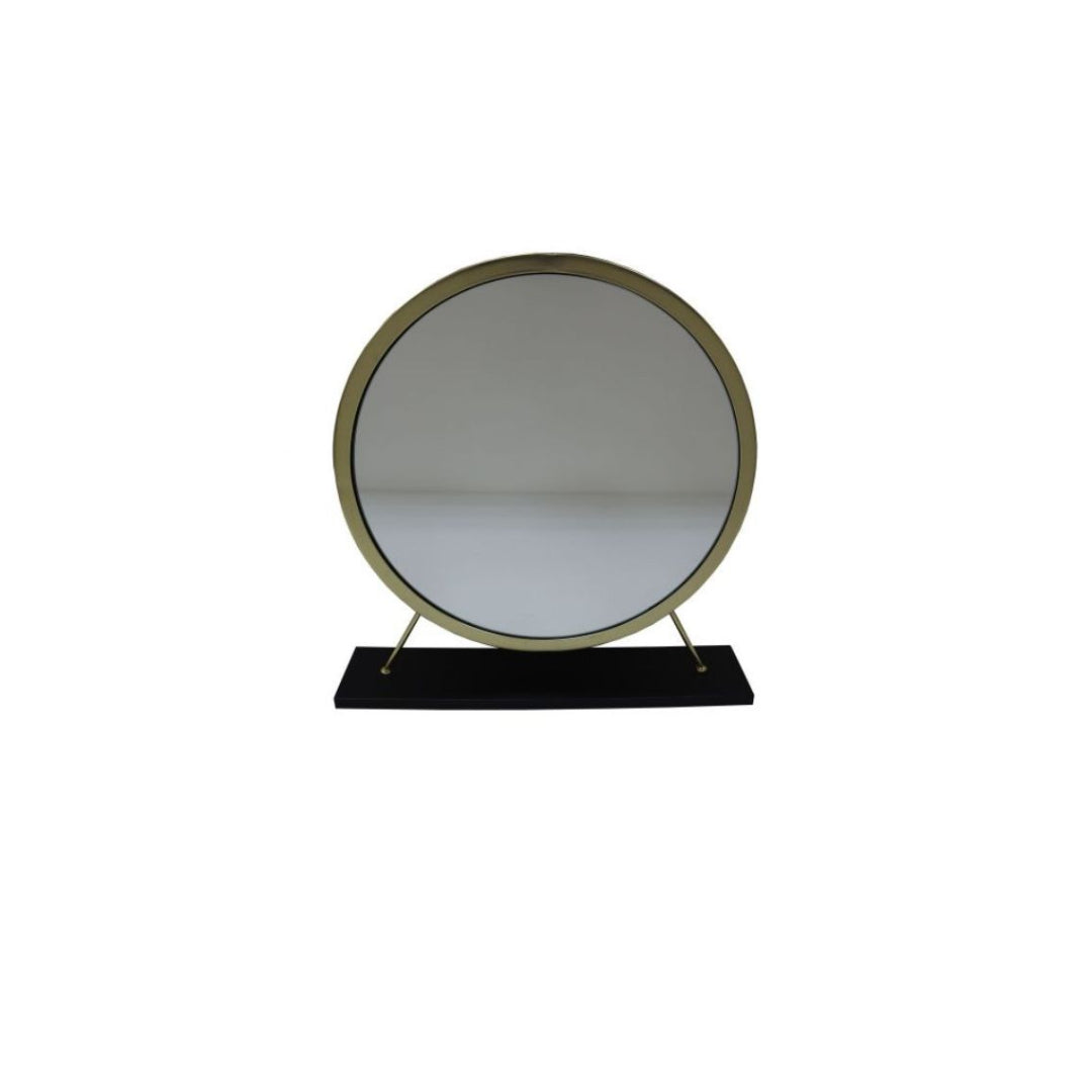 Set of Two Gold Black and White Metal And Faux Fur Freestanding Makeup Mirror And Stool