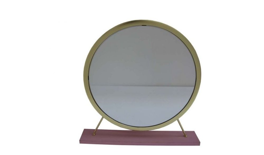 19" Brass Metal Round Freestanding Ornate Framed Makeup Shaving Tabletop Mirror