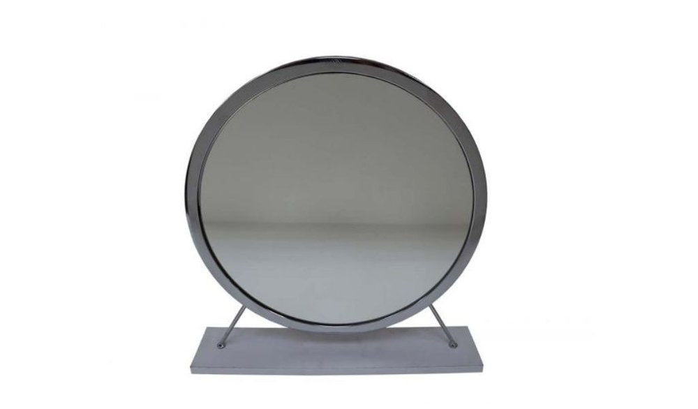 19" Gray Metal Round Freestanding Ornate Framed Makeup Shaving Tabletop Mirror