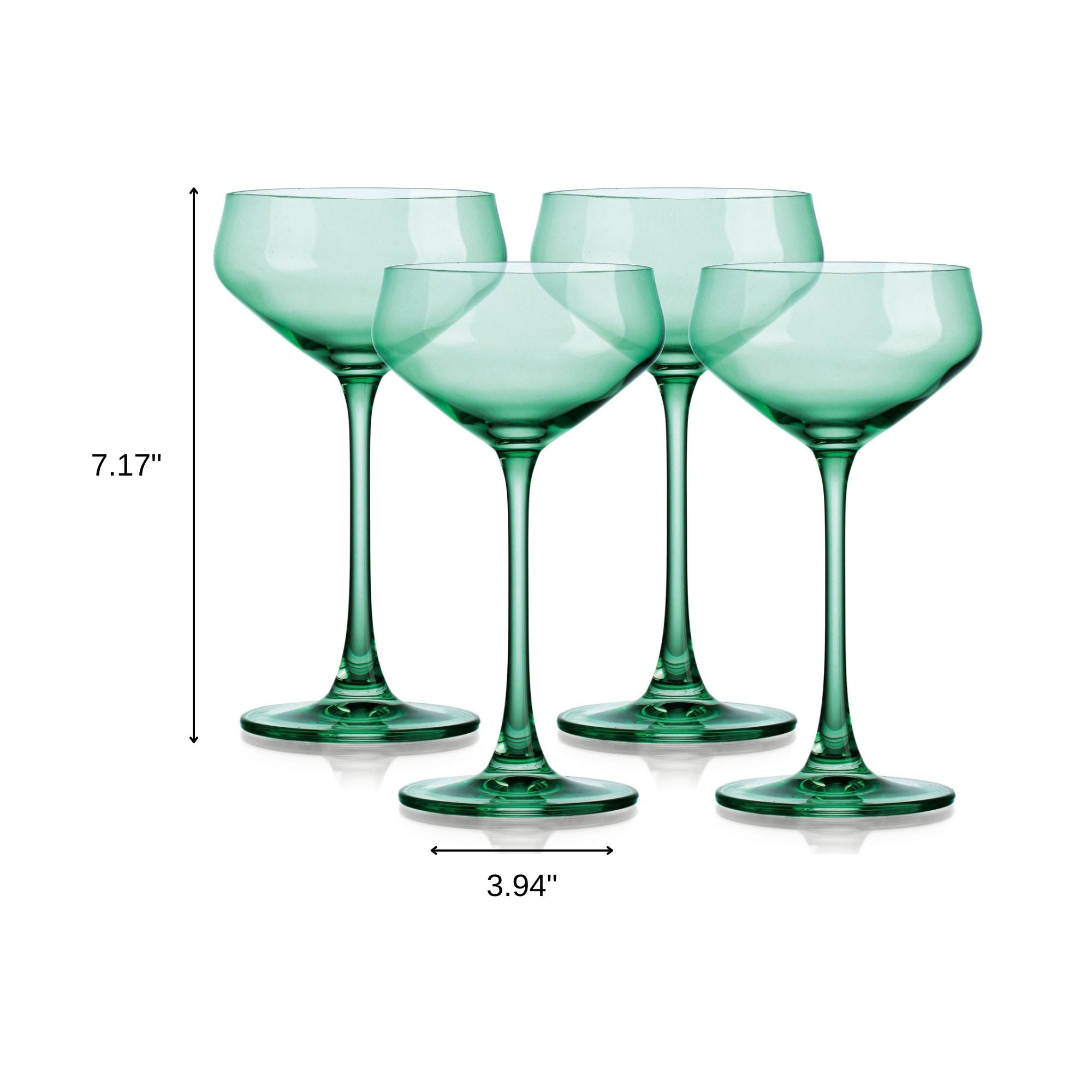 Set of Four Green Crystal Shallow Bowl Stemmed Coupe