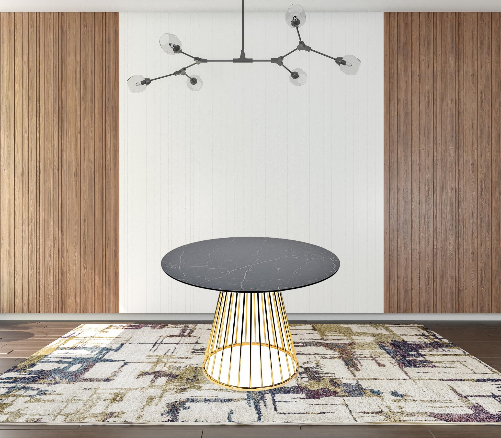 43" Black And Gold Rounded Stainless Steel Pedestal Base Dining Table