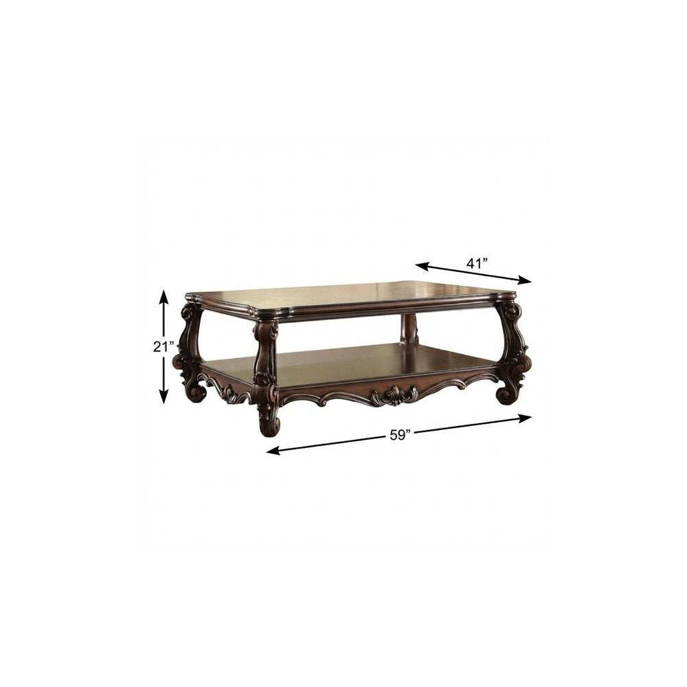 59" Brown and Dark Brown Wood Coffee Table With Shelf