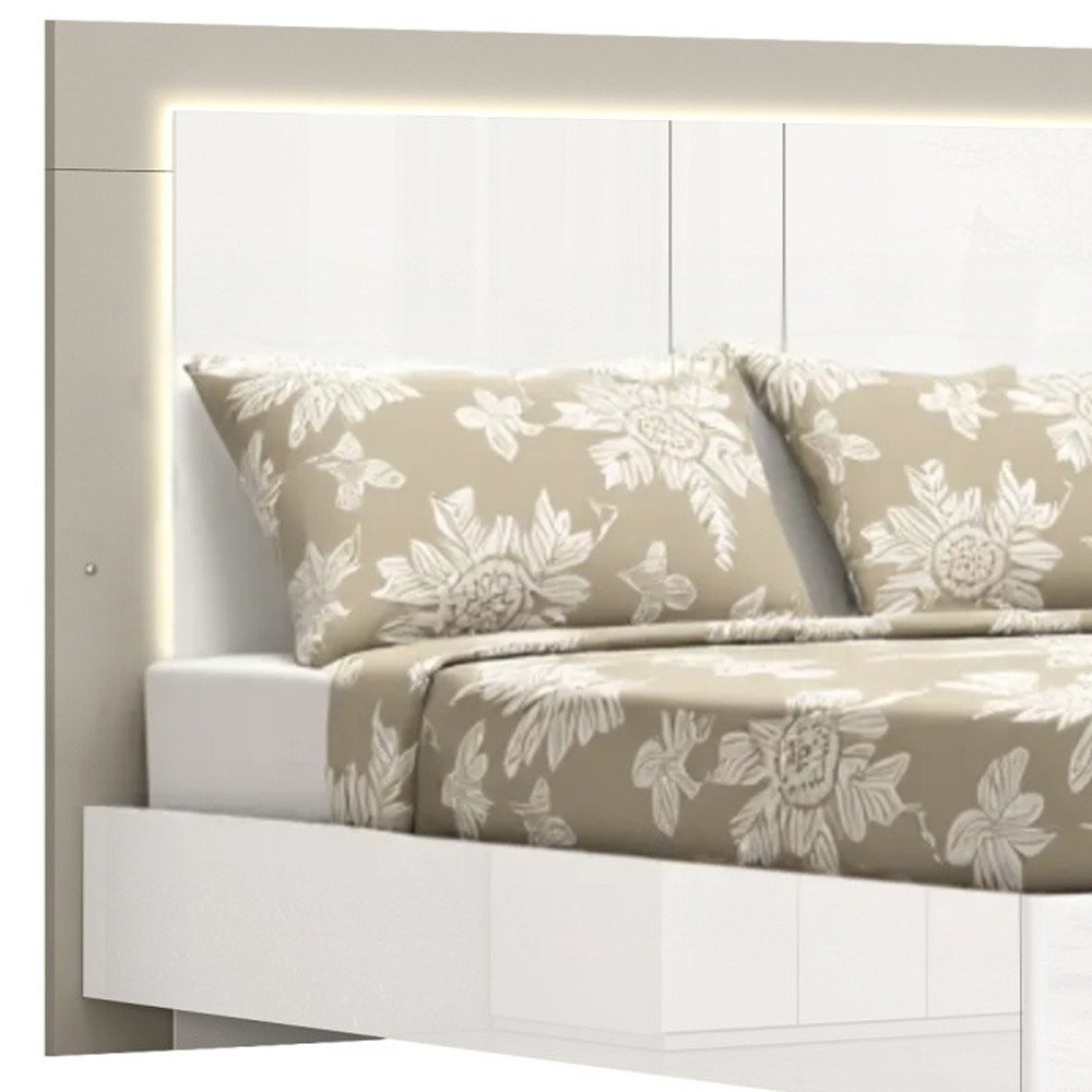 King White High Gloss Bed Frame with LED Headboard