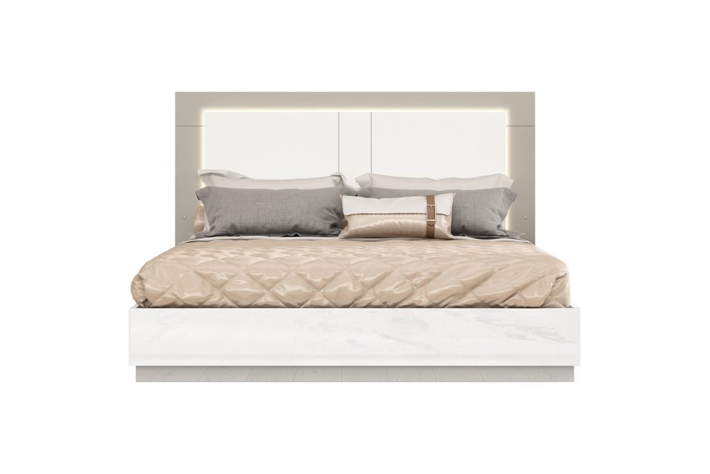 White And Taupe Wood Queen Bed Frame