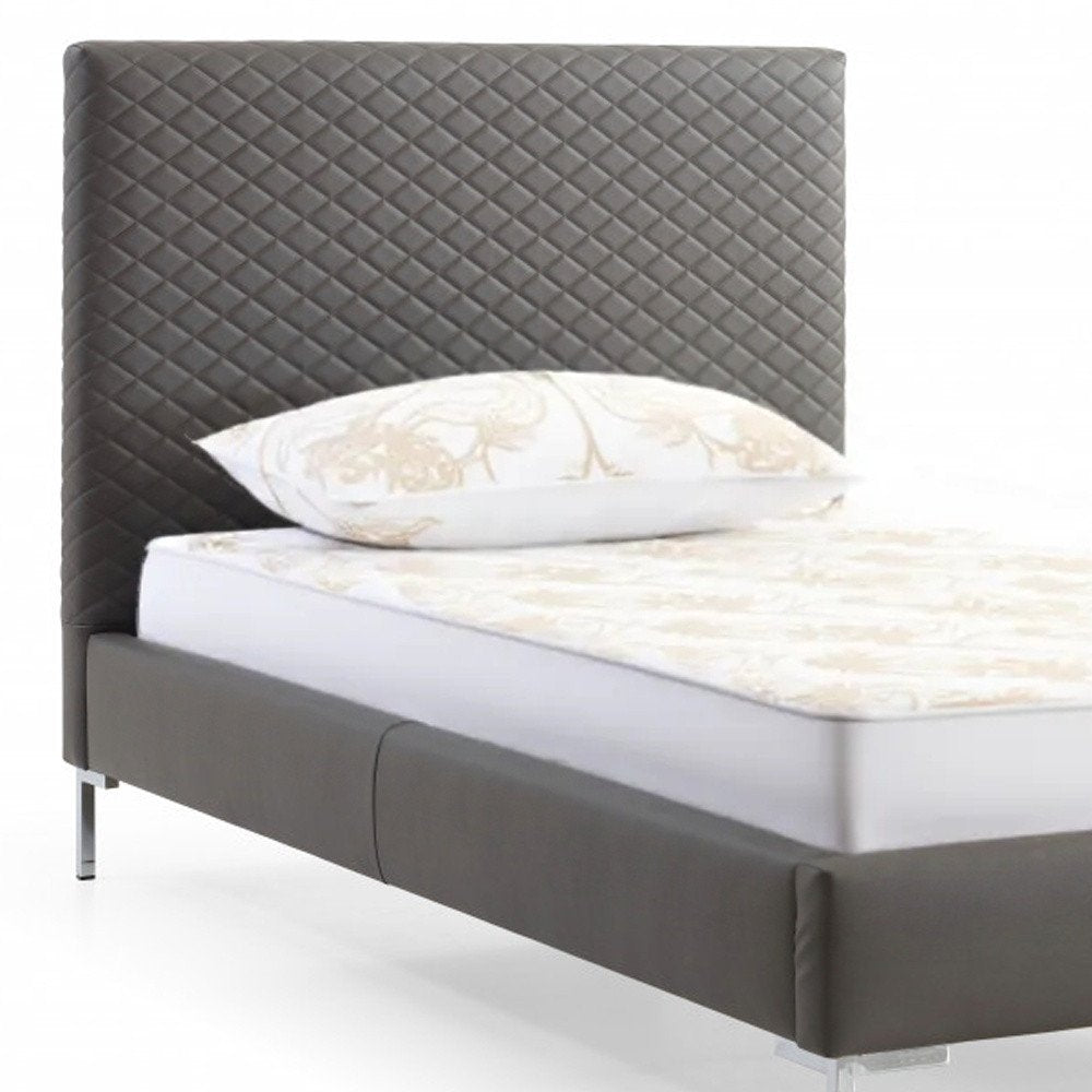 Gray and Dark Gray Wood And Faux Leather Twin Bed Frame