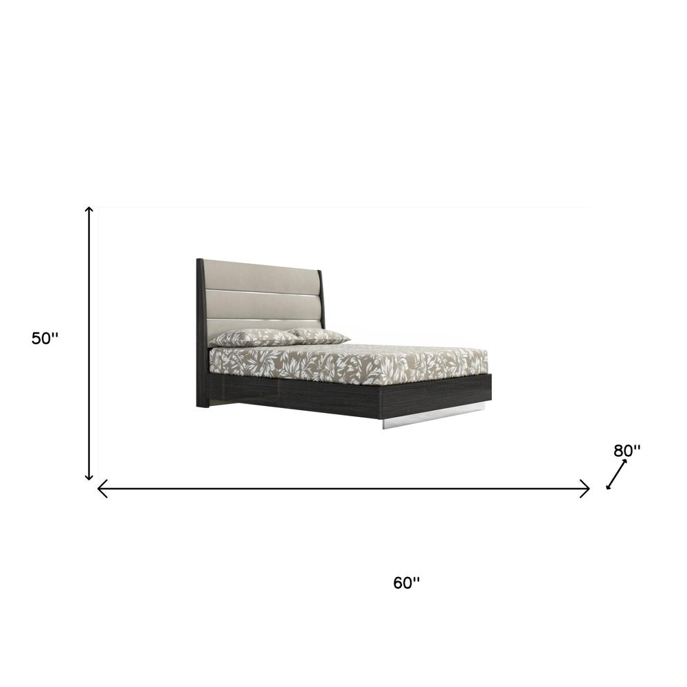 Queen Dark Grey High Gloss Bed Frame with Faux Leather Headboard