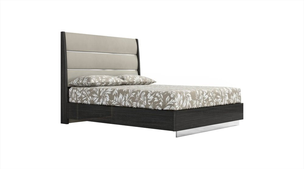 Queen Dark Grey High Gloss Bed Frame with Faux Leather Headboard