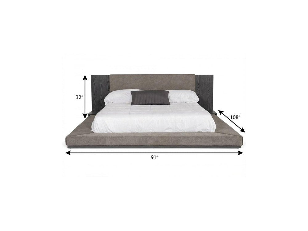 Gray Upholstered California King Bed Frame