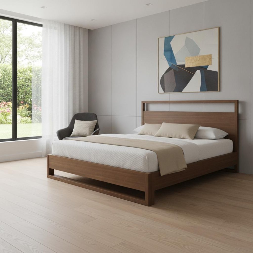 Brown Wood King Bed Frame