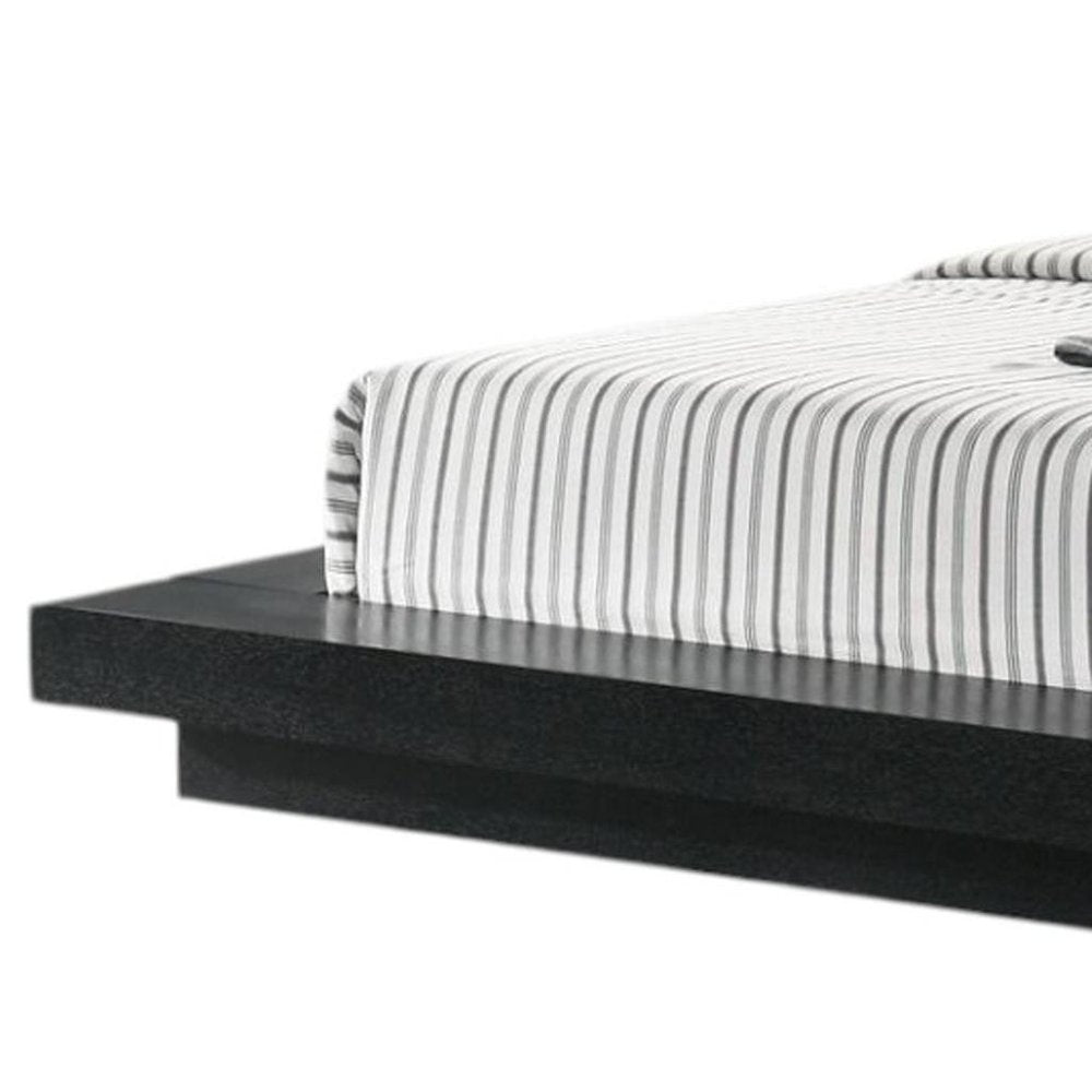 Black and Gray Wood And Faux Leather King Bed Frame With Attached Nightstands