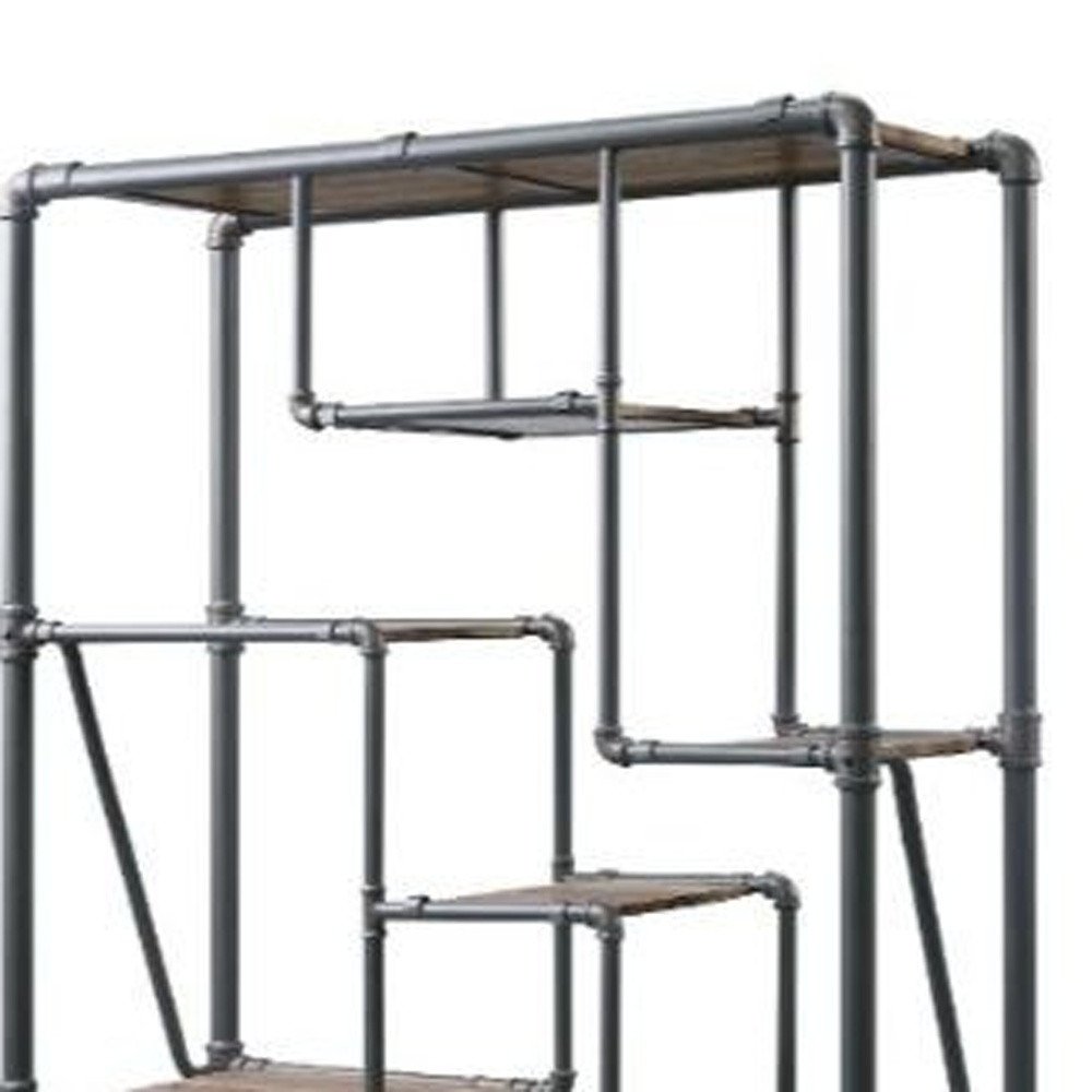 Gray And Brown Metal Eight Tier Bookcase
