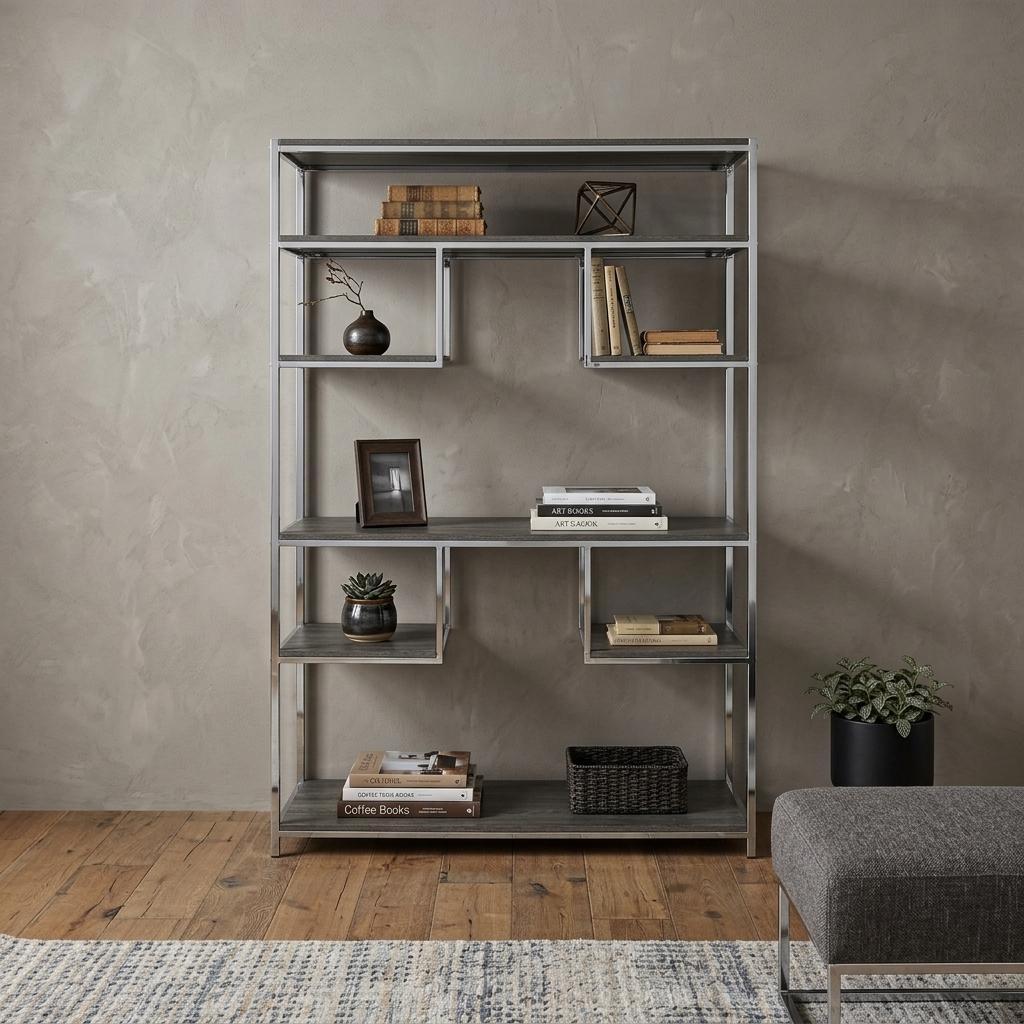 Gray And Silver Metal Seven Tier Geometric Bookcase