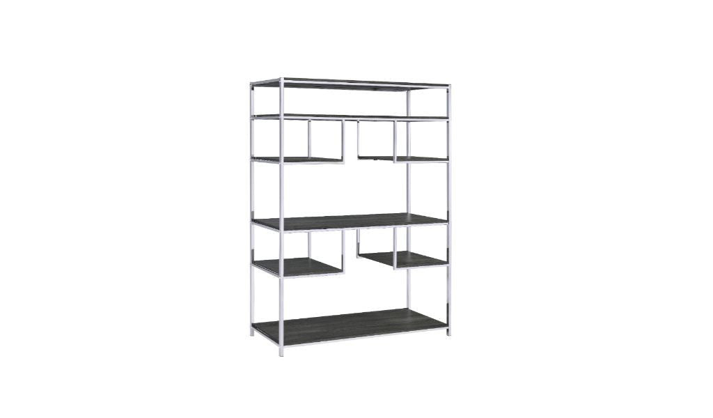 72" Gray and Silver Metal Seven Tier Geometric Bookcase