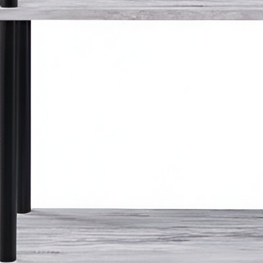 44" Antiqued White And Black Distressed Metal and Wood Four Tier Etagere Bookcase