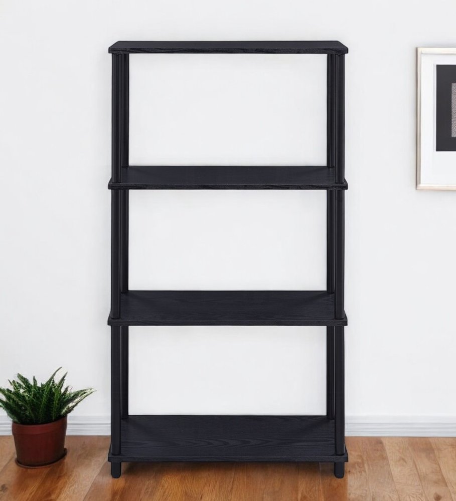 44" Black Metal and Wood Four Tier Etagere Bookcase