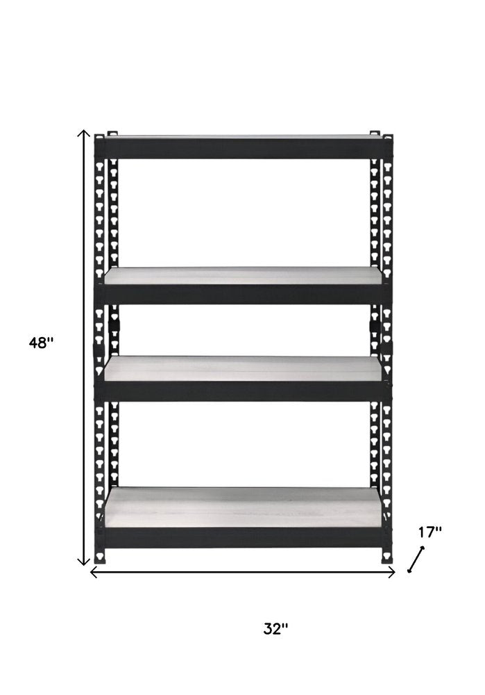 48" Black And Natural Metal and Wood Adjustable Four Tier Bookcase