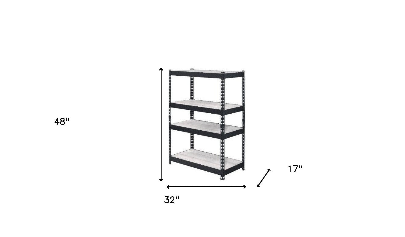48" Brown and Black Metal Adjustable Four Tier Bookcase