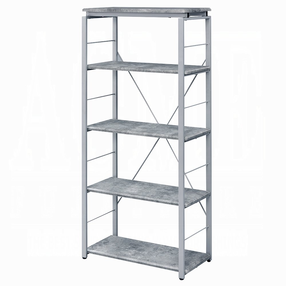 54" Gray And Silver Metal and Wood Four Tier Etagere Bookcase