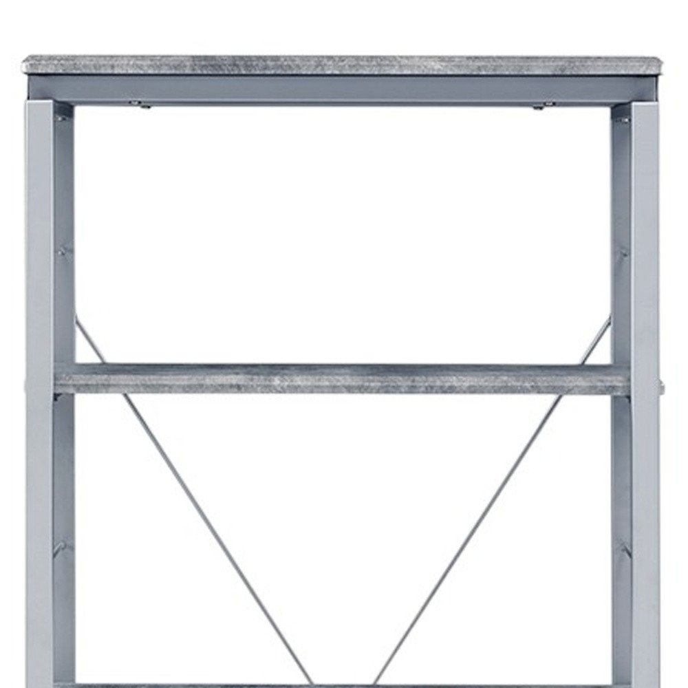 54" Gray And Silver Metal and Wood Four Tier Etagere Bookcase