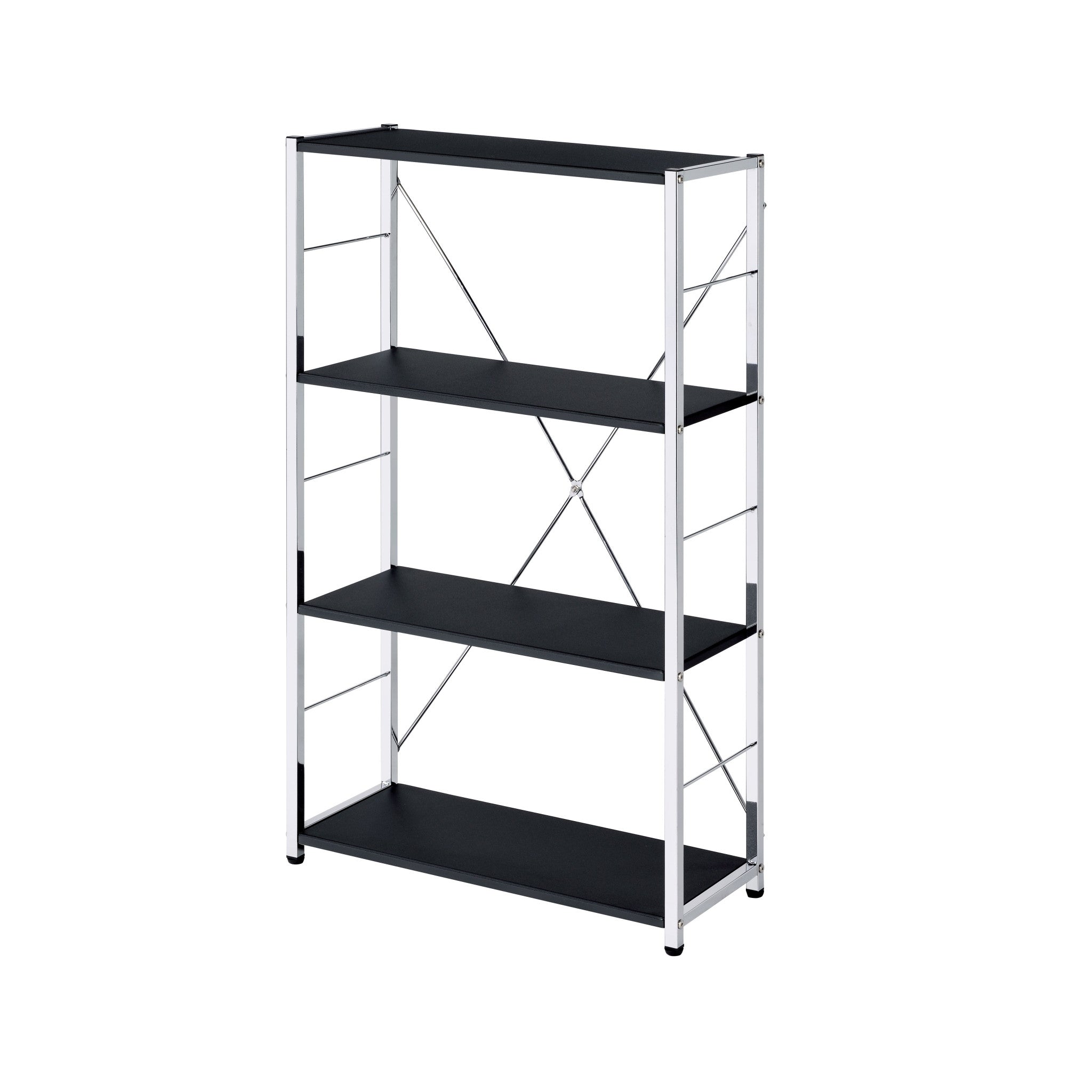42" Black and Silver Metal Four Tier Etagere Bookcase