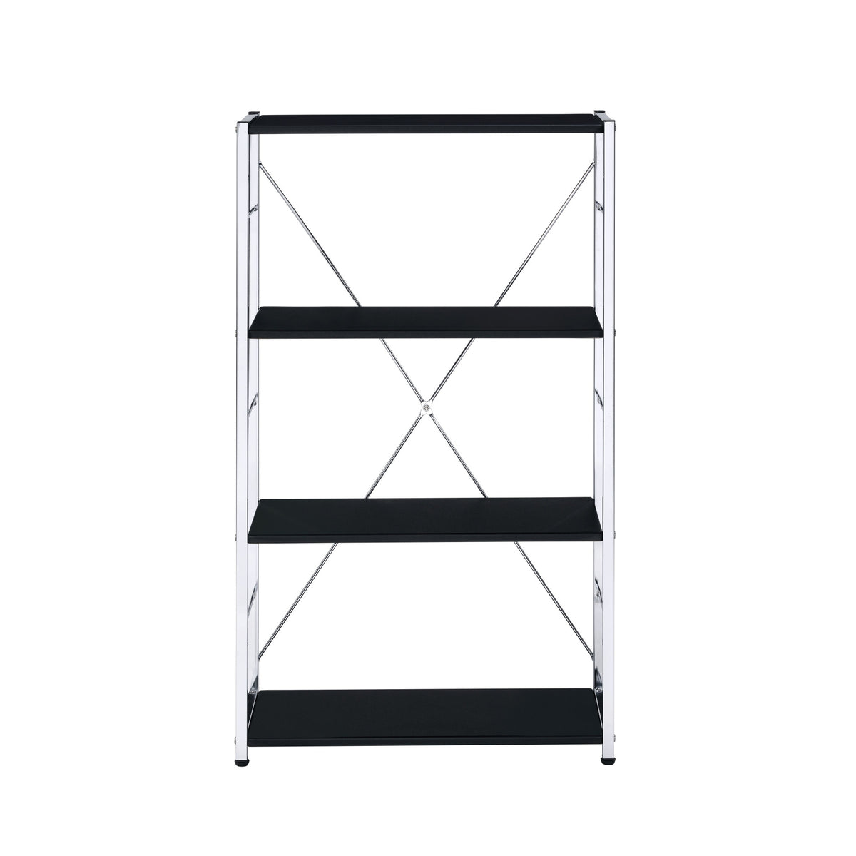 42" Black And Silver Metal and Wood Four Tier Etagere Bookcase